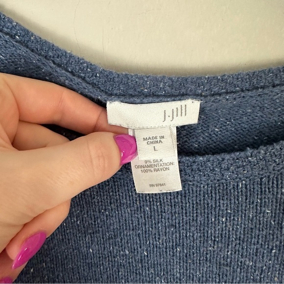 J. Jill | Women's Size Large Blue Silk Blend Mixed Fabrics Striped Side Panels - Picture 3 of 4